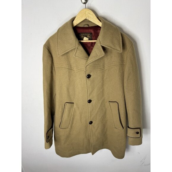 Vintage HBC The Bay 70s Wool Car Coat 44 Camel Western Yoke Made in Canada - Picture 1 of 7